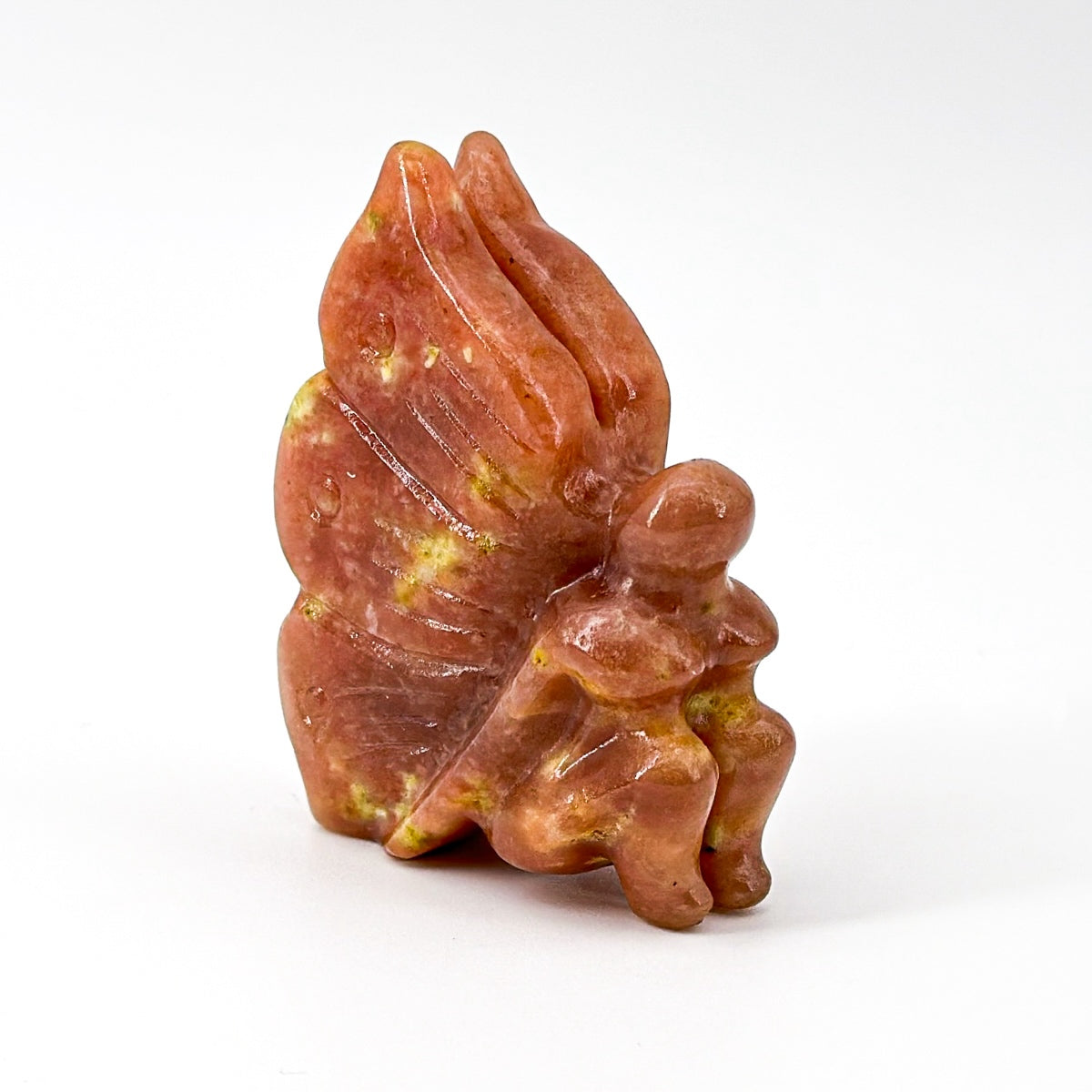 "Hand Carved Gemstone Fairy Statue - Unique Crystal Fairy Carving for Home or Gift, 7cm"