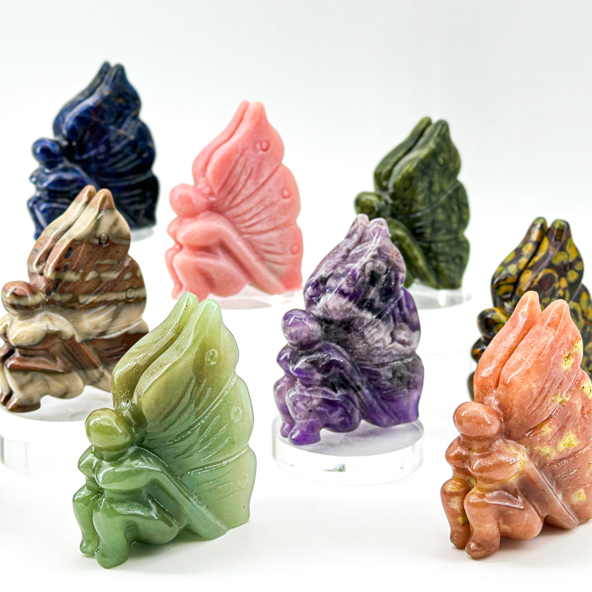 "Hand Carved Gemstone Fairy Statue - Unique Crystal Fairy Carving for Home or Gift, 7cm"