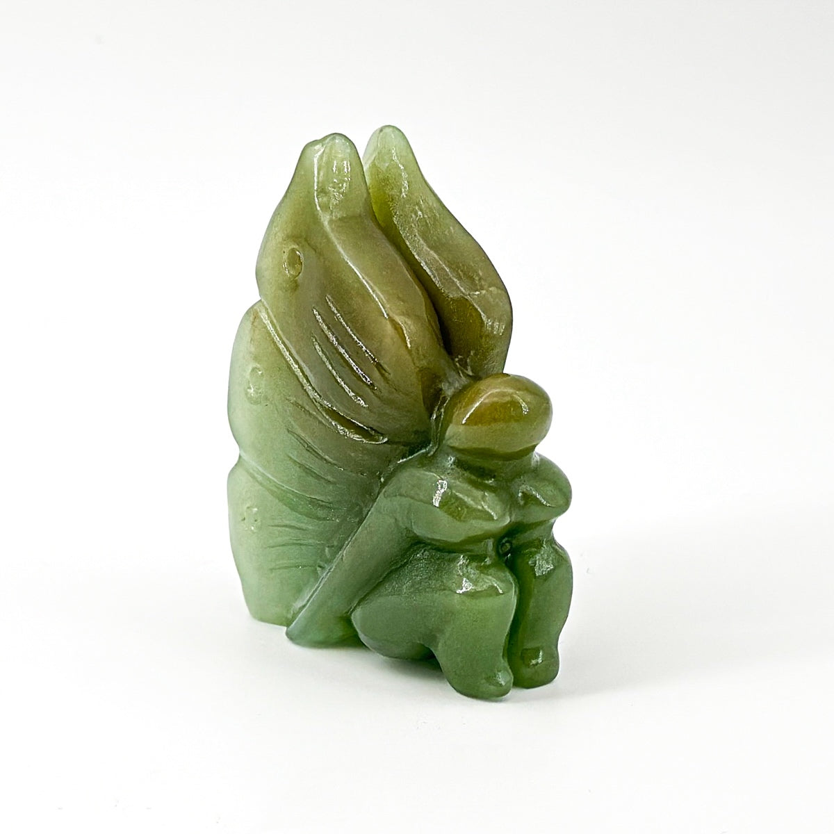 "Hand Carved Gemstone Fairy Statue - Unique Crystal Fairy Carving for Home or Gift, 7cm"