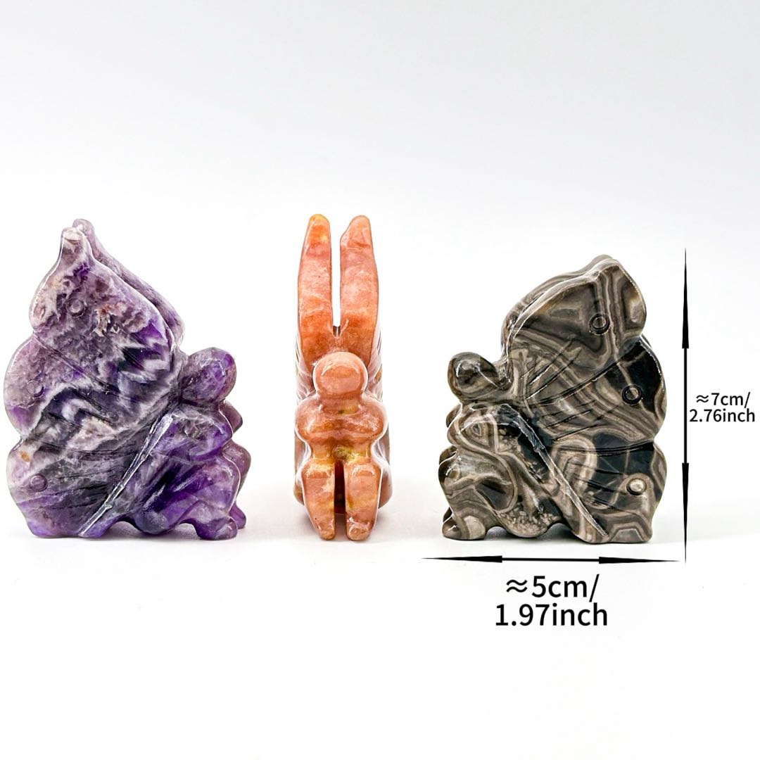 "Hand Carved Gemstone Fairy Statue - Unique Crystal Fairy Carving for Home or Gift, 7cm"