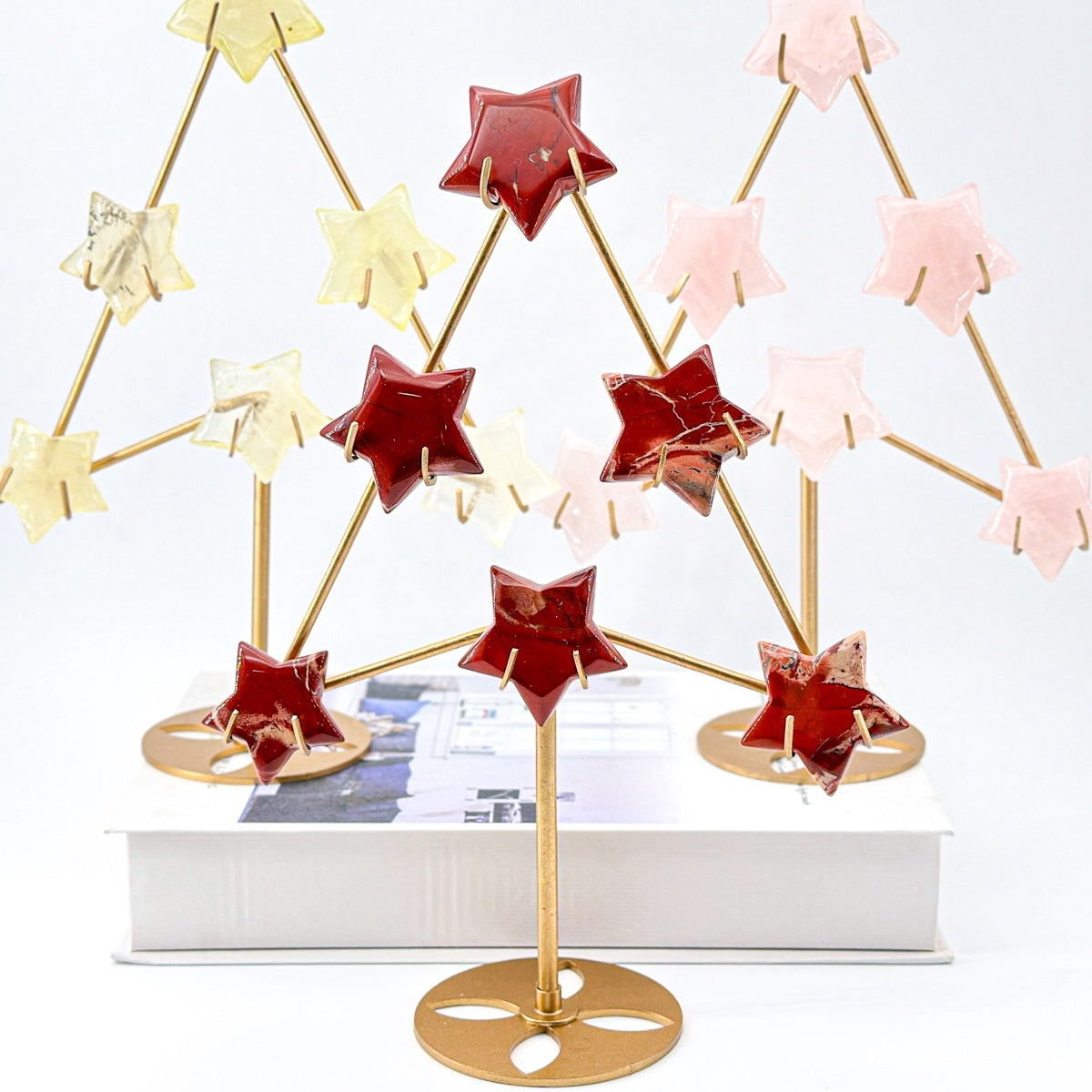 "  Crystal  Star Christmas Tree Decor - Modern Crystal Ornament Display with Gold Stand, Festive Holiday Accent"