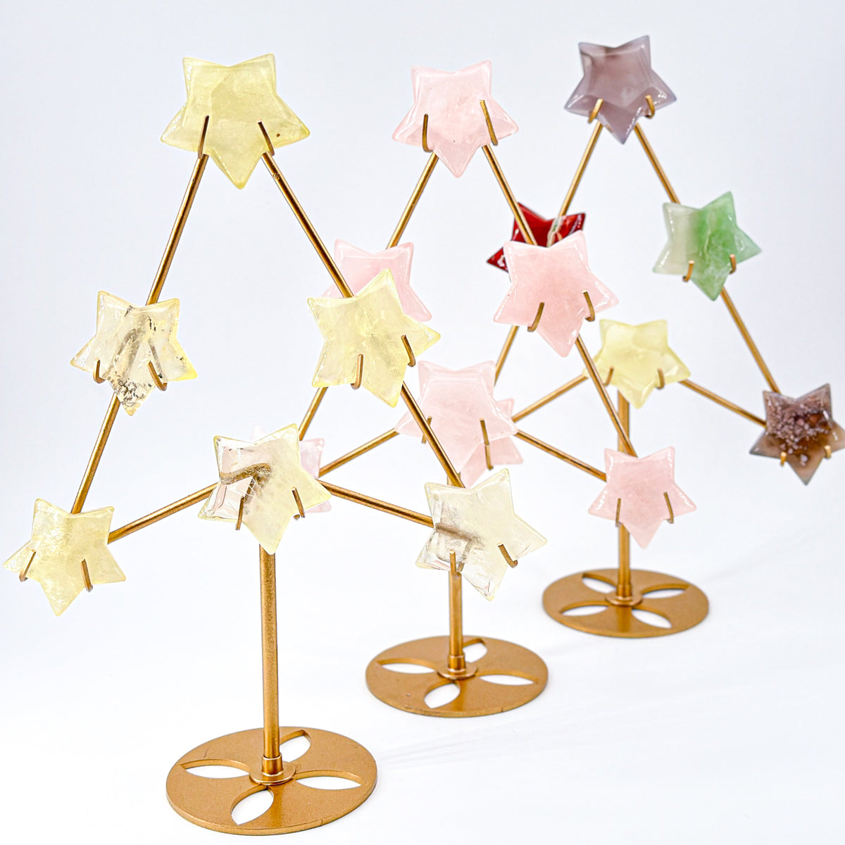 "  Crystal  Star Christmas Tree Decor - Modern Crystal Ornament Display with Gold Stand, Festive Holiday Accent"