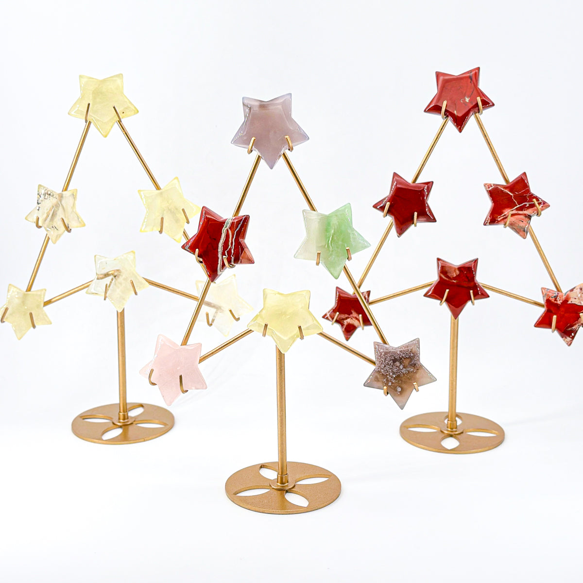 "  Crystal  Star Christmas Tree Decor - Modern Crystal Ornament Display with Gold Stand, Festive Holiday Accent"