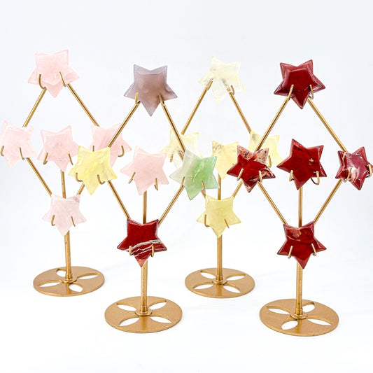 "Crystal Star Christmas Tree - 24.5cm Modern Crystal Ornament Stand, Festive Decor with Colorful Stone Stars"