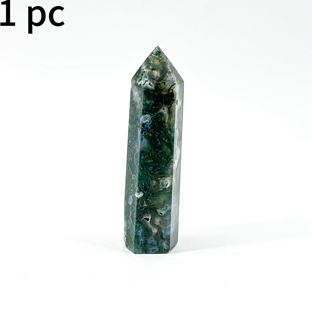 1 count "Natural Moss Agate Tower - 8-9cm Polished Gemstone Point for Healing & Home Decor"