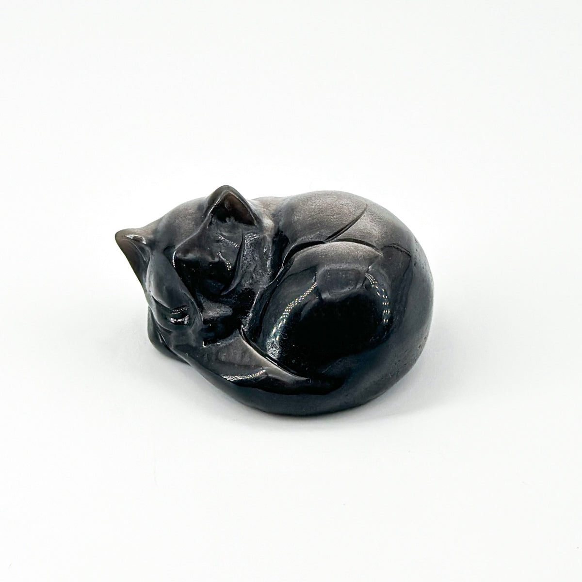 1 count  Hand-Carved Gemstone Sleeping Cat Figurines - Natural Crystal Cat Sculptures, 5.7cm Zen Decor"