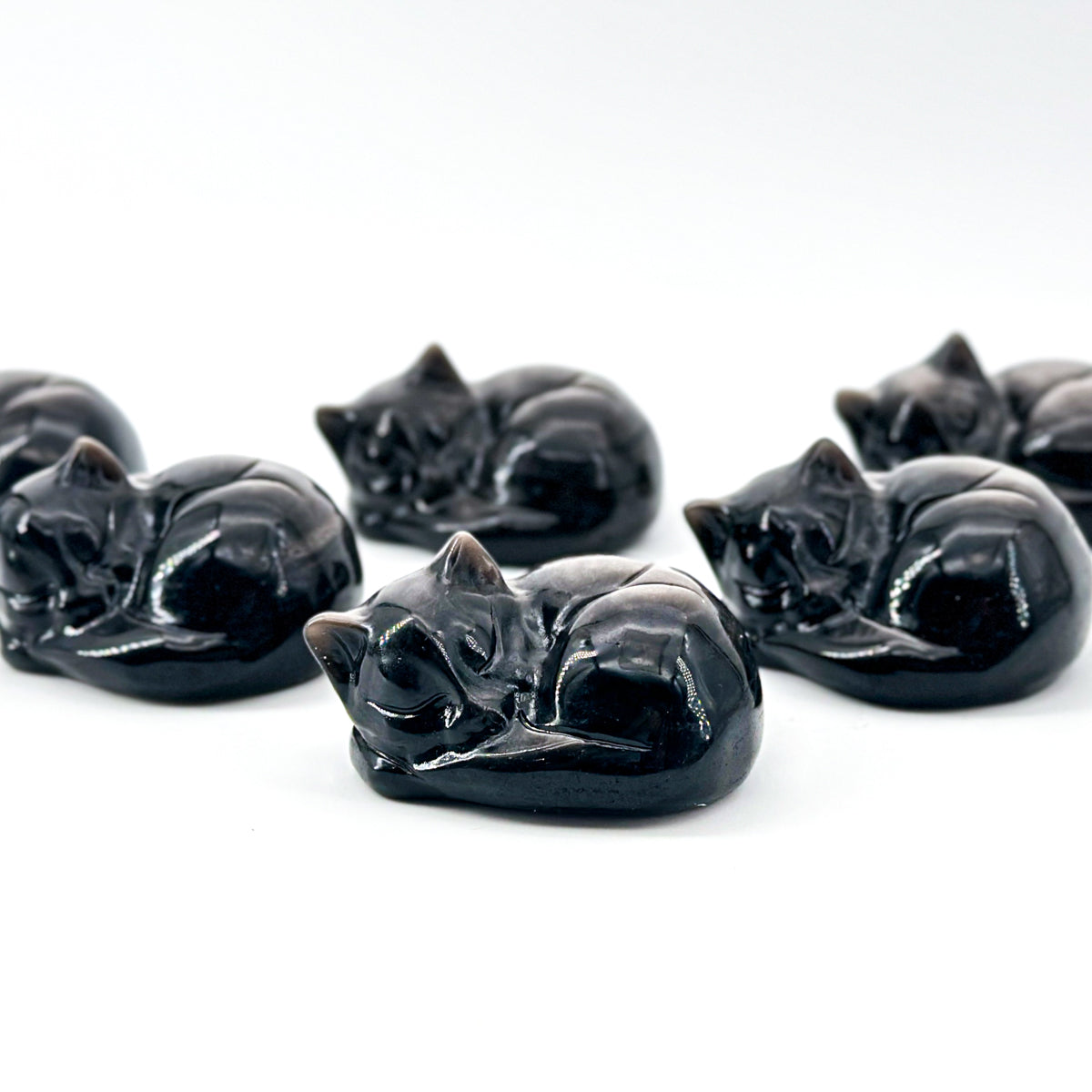 1 count  Hand-Carved Gemstone Sleeping Cat Figurines - Natural Crystal Cat Sculptures, 5.7cm Zen Decor"