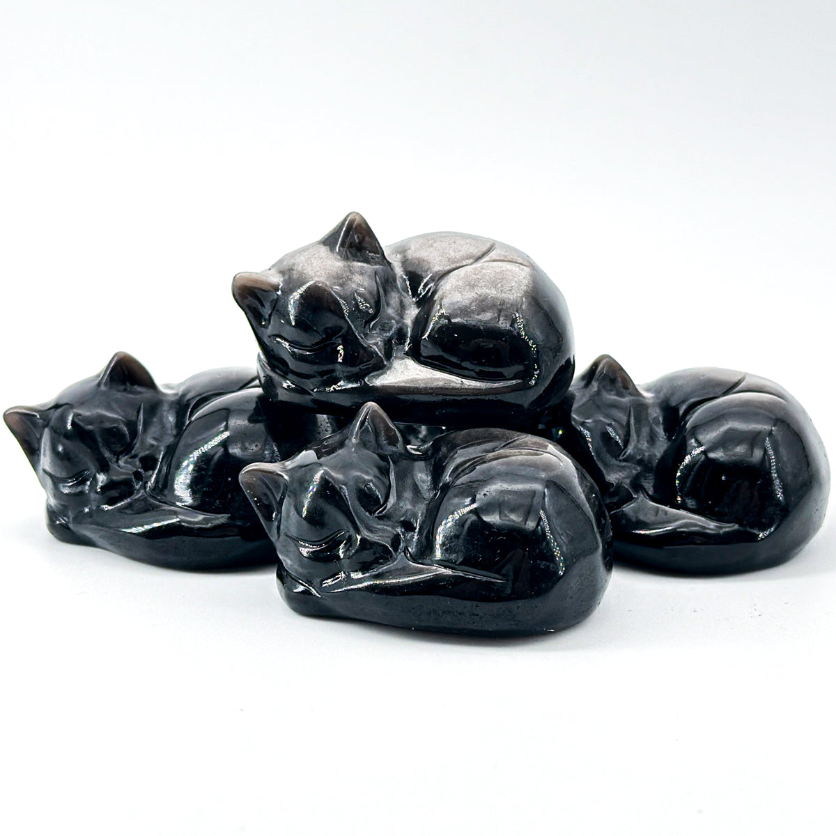 1 count  Hand-Carved Gemstone Sleeping Cat Figurines - Natural Crystal Cat Sculptures, 5.7cm Zen Decor"