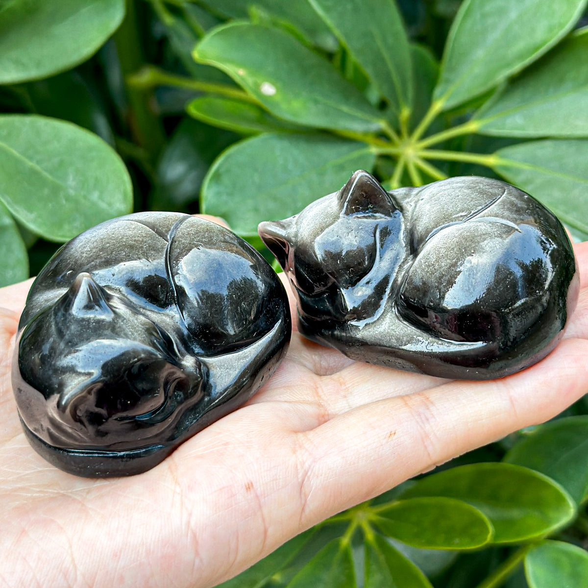1 count  Hand-Carved Gemstone Sleeping Cat Figurines - Natural Crystal Cat Sculptures, 5.7cm Zen Decor"