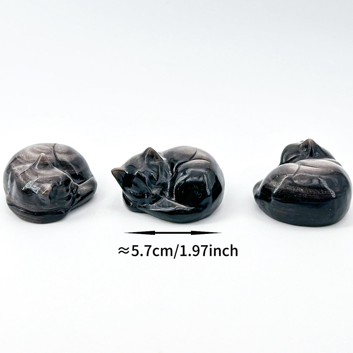 1 count  Hand-Carved Gemstone Sleeping Cat Figurines - Natural Crystal Cat Sculptures, 5.7cm Zen Decor"