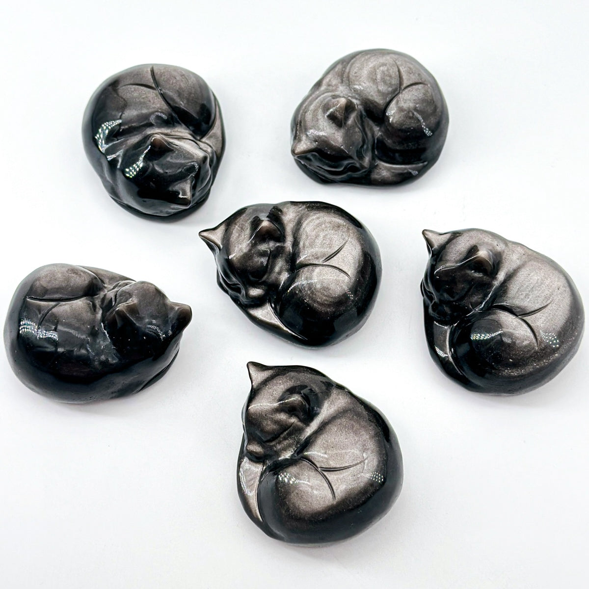 1 count  Hand-Carved Gemstone Sleeping Cat Figurines - Natural Crystal Cat Sculptures, 5.7cm Zen Decor"