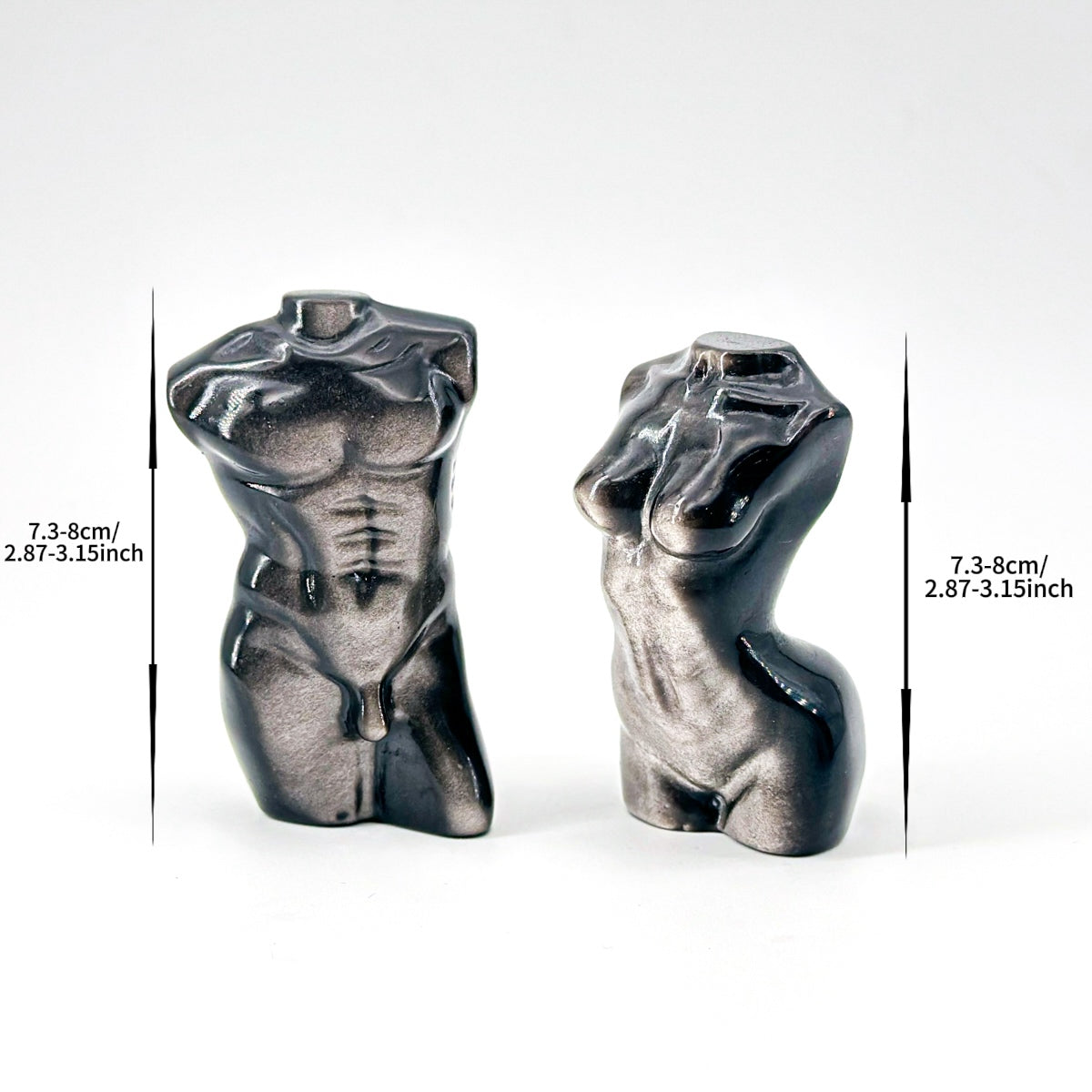 "Hand-Carved Gemstone Torso Sculptures - Male & Female Body Art Statues, 7.3-8cm Elegant Crystal Decor"