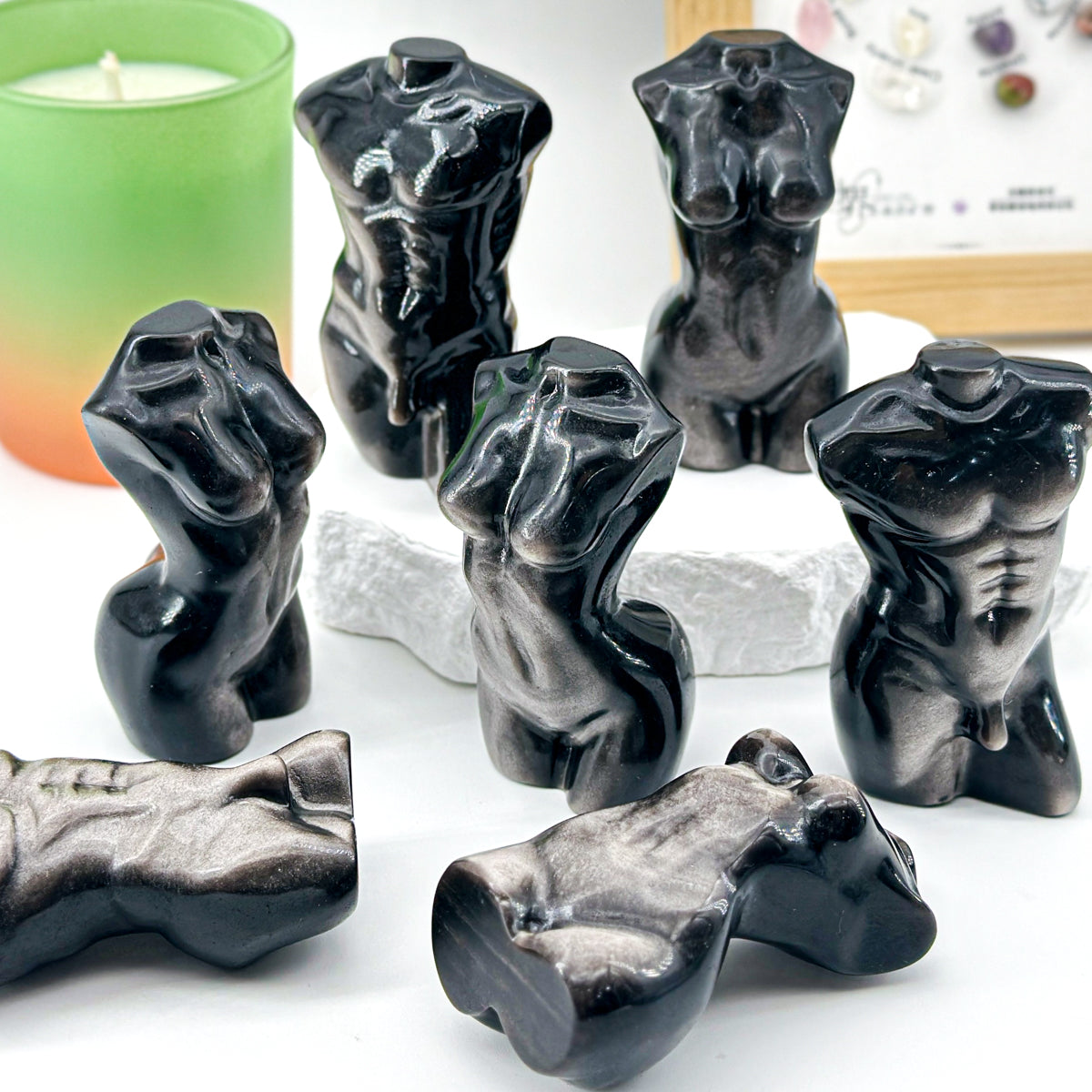"Hand-Carved Gemstone Torso Sculptures - Male & Female Body Art Statues, 7.3-8cm Elegant Crystal Decor"