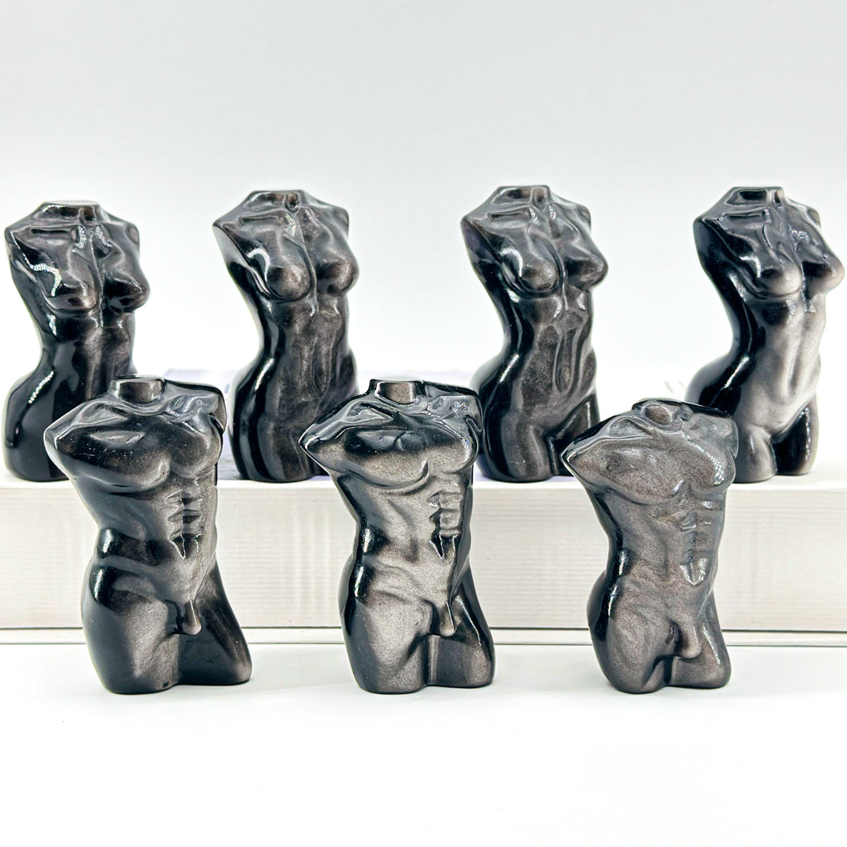 "Hand-Carved Gemstone Torso Sculptures - Male & Female Body Art Statues, 7.3-8cm Elegant Crystal Decor"