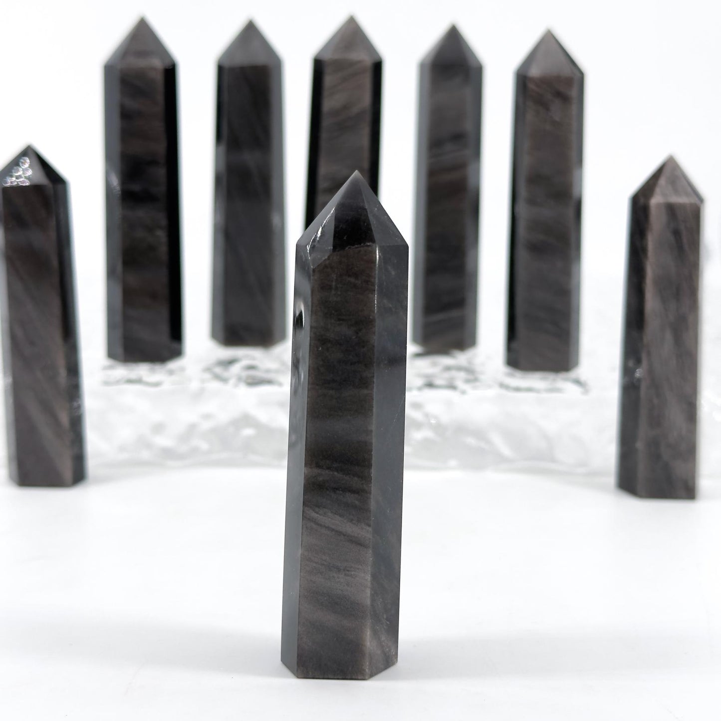 Silvery Obsidian Tower  Home Decoration，Polished Tower Shape Natural Crystal, Special Perfect Gift & Collection