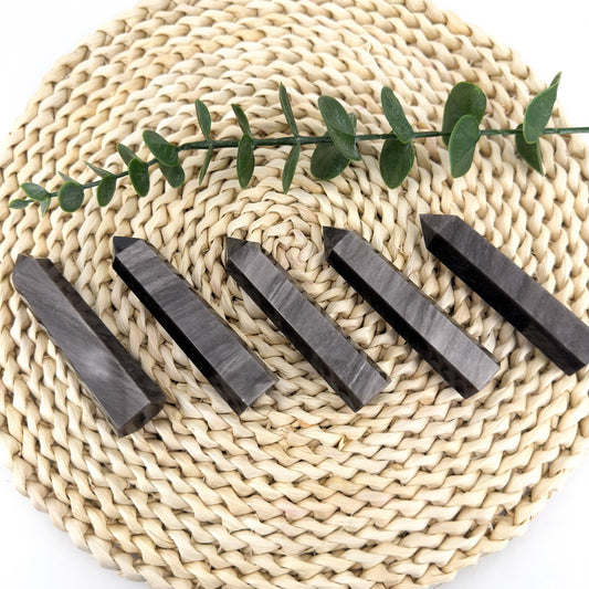 Silvery Obsidian Tower  Home Decoration，Polished Tower Shape Natural Crystal, Special Perfect Gift & Collection