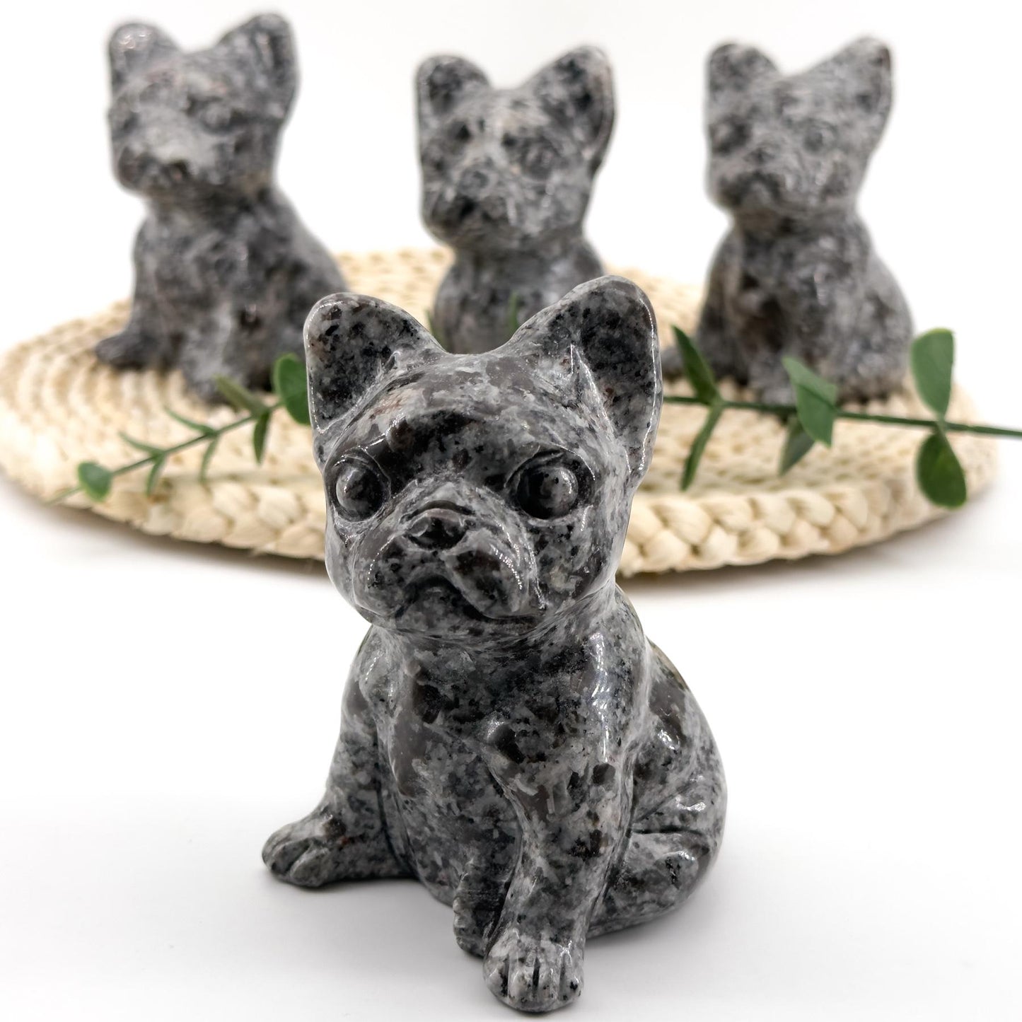 Yooperlite French Bulldog Natural Crystal Carving:crystal ornaments, uv light reaction energy stone, desktop decoration