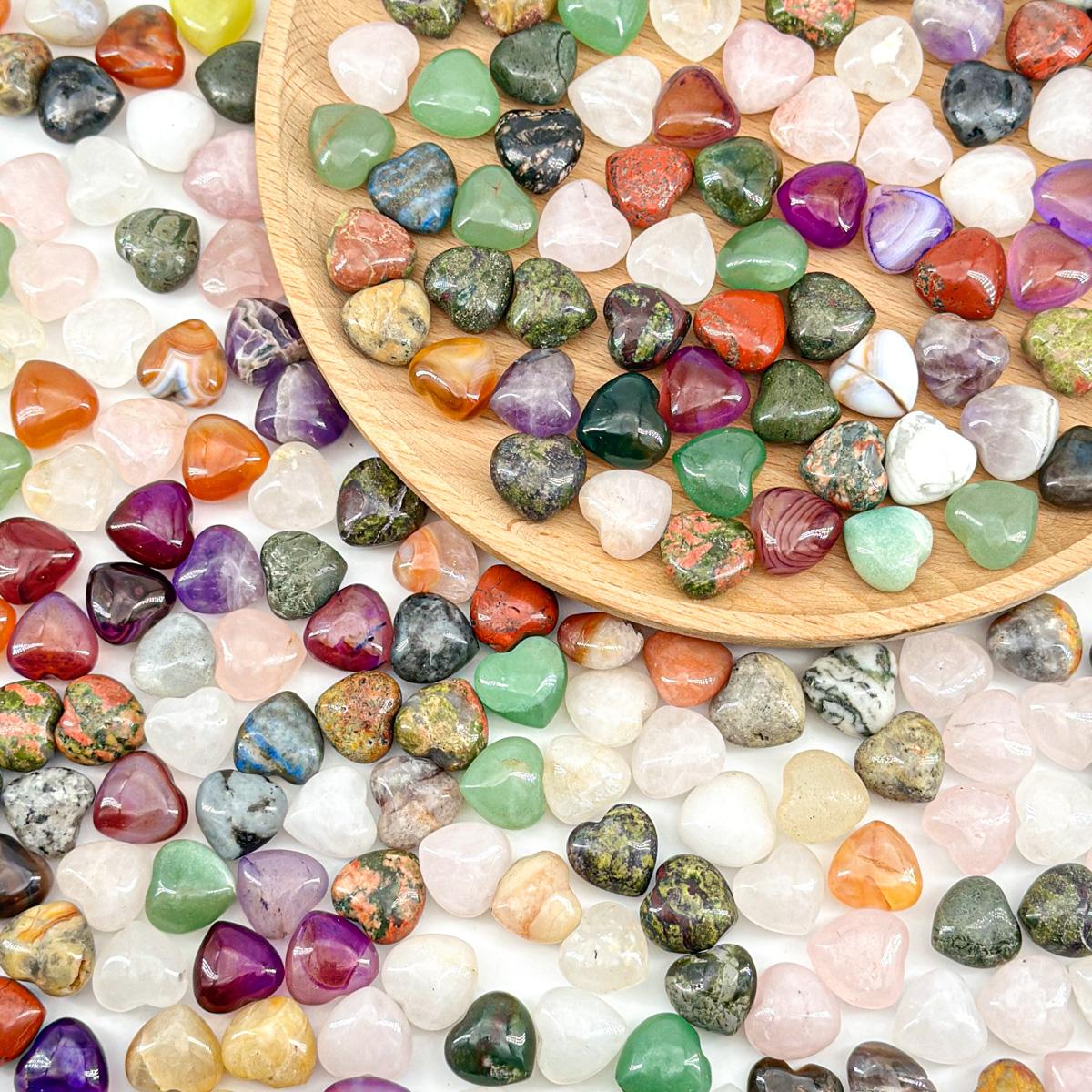 Mixed Crystal Heart Stones - Hand-Carved Crystal Hearts for TikTok Decor, Chakra Healing, and Gifts