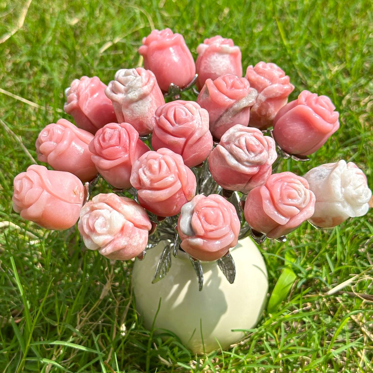 1 Count Pink Opal Crystal Rose Carving Elegant Decorative Piece