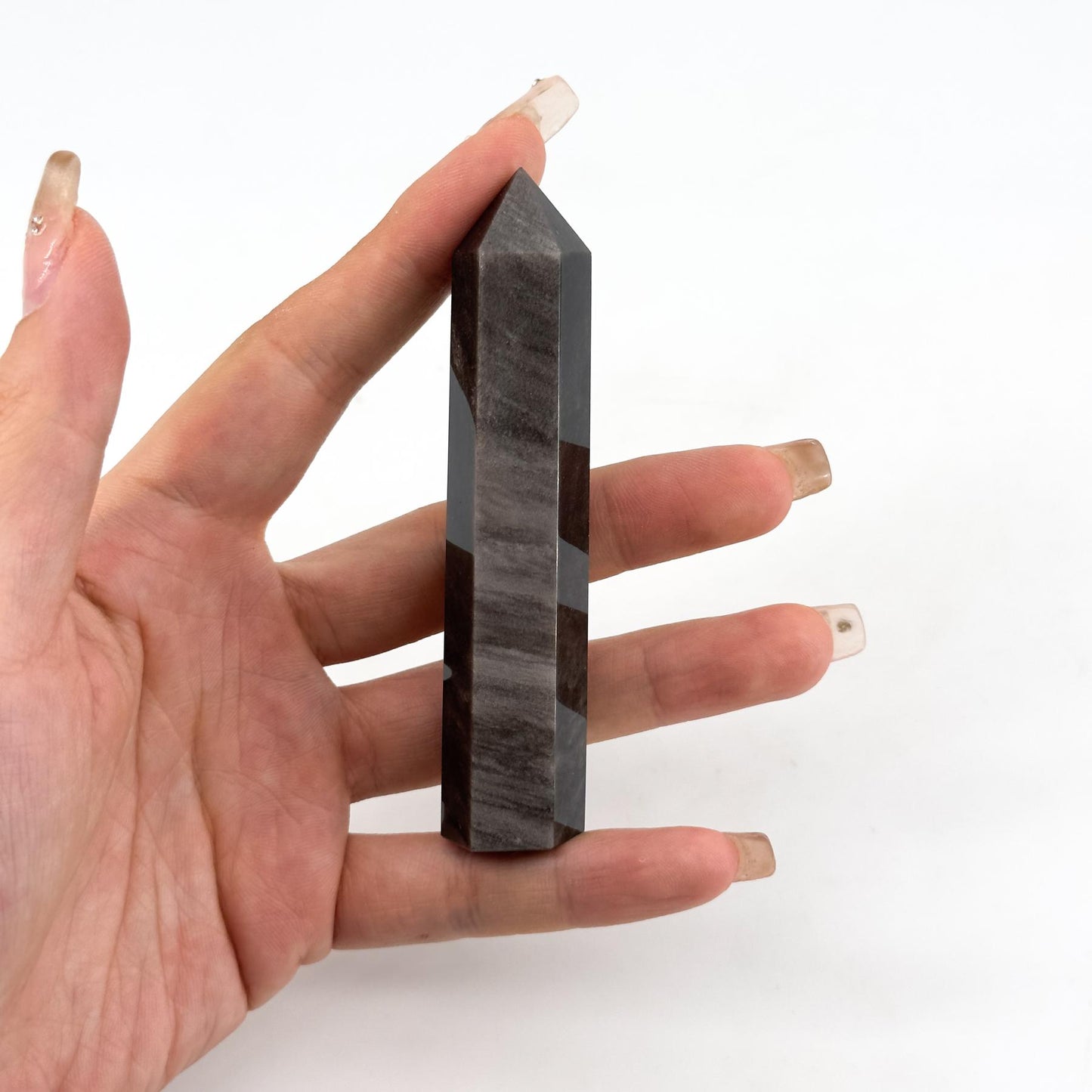 Silvery Obsidian Tower  Home Decoration，Polished Tower Shape Natural Crystal, Special Perfect Gift & Collection