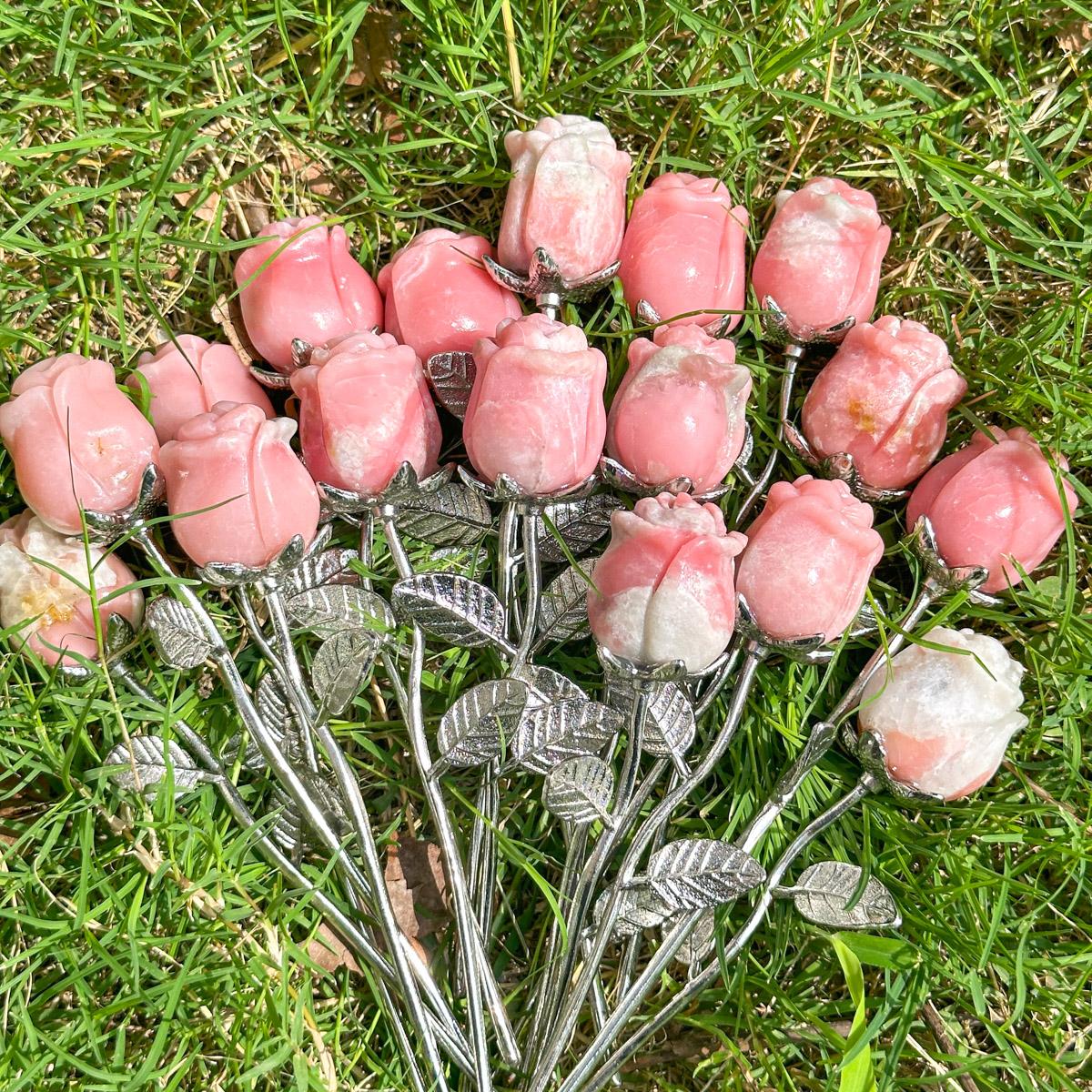 1 Count Pink Opal Crystal Rose Carving Elegant Decorative Piece