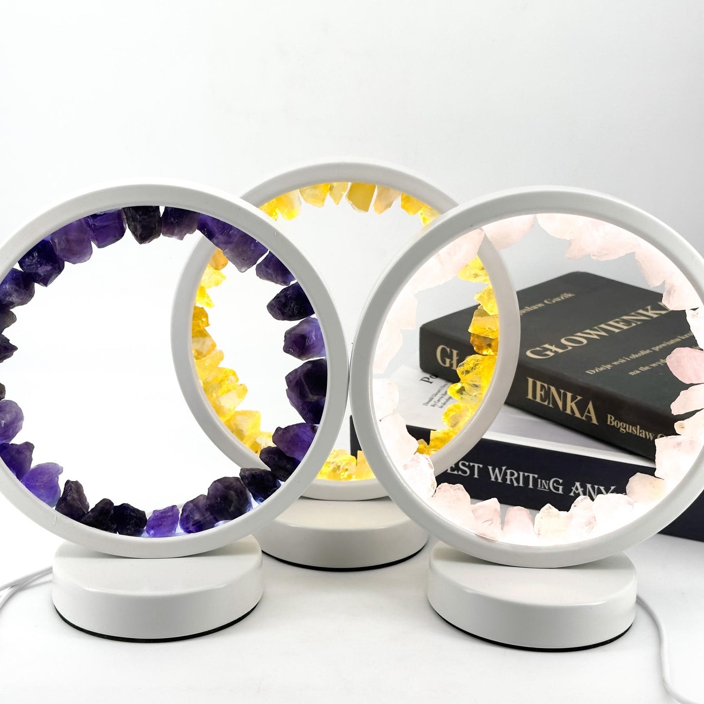 Natural Crystal Round Night Light Energy Crystal Clusters Stone Lamp For Spiritual Balance, Serene Glow For Relaxation And Sleep, USB Bedside Lamp
