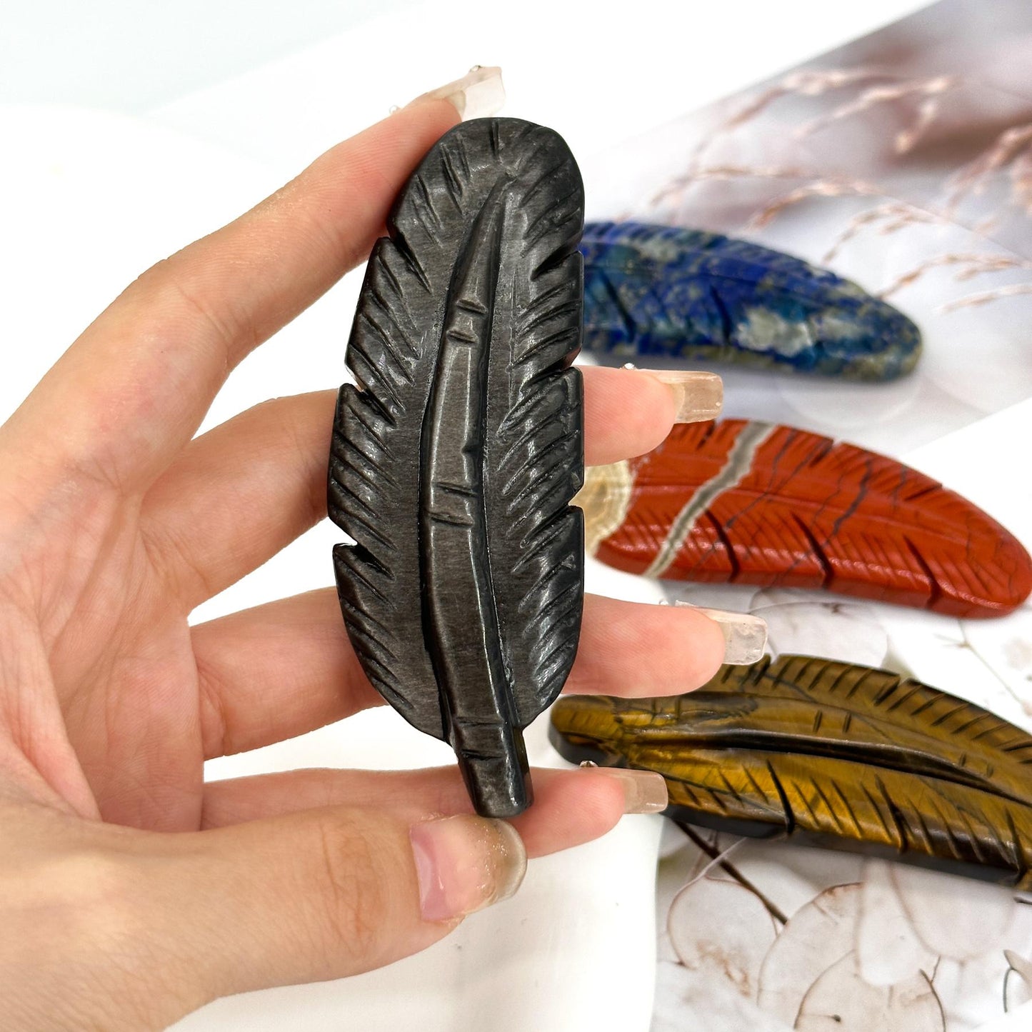 Natural Crystal Feather Carving, home decoration, mini carving ornament, creative gift