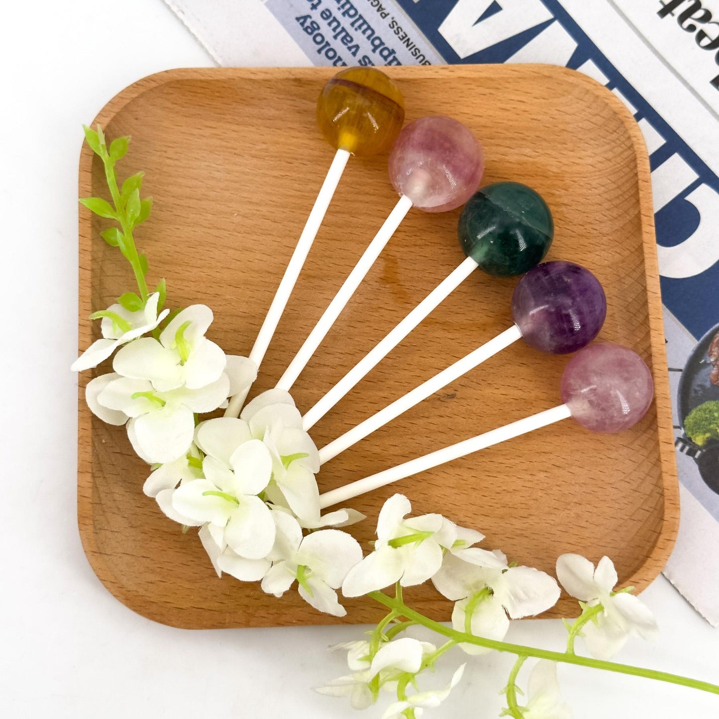 Fluorite Lollipop,Natural Crystal Carvings,Crystal Ornaments, , Healing Energy