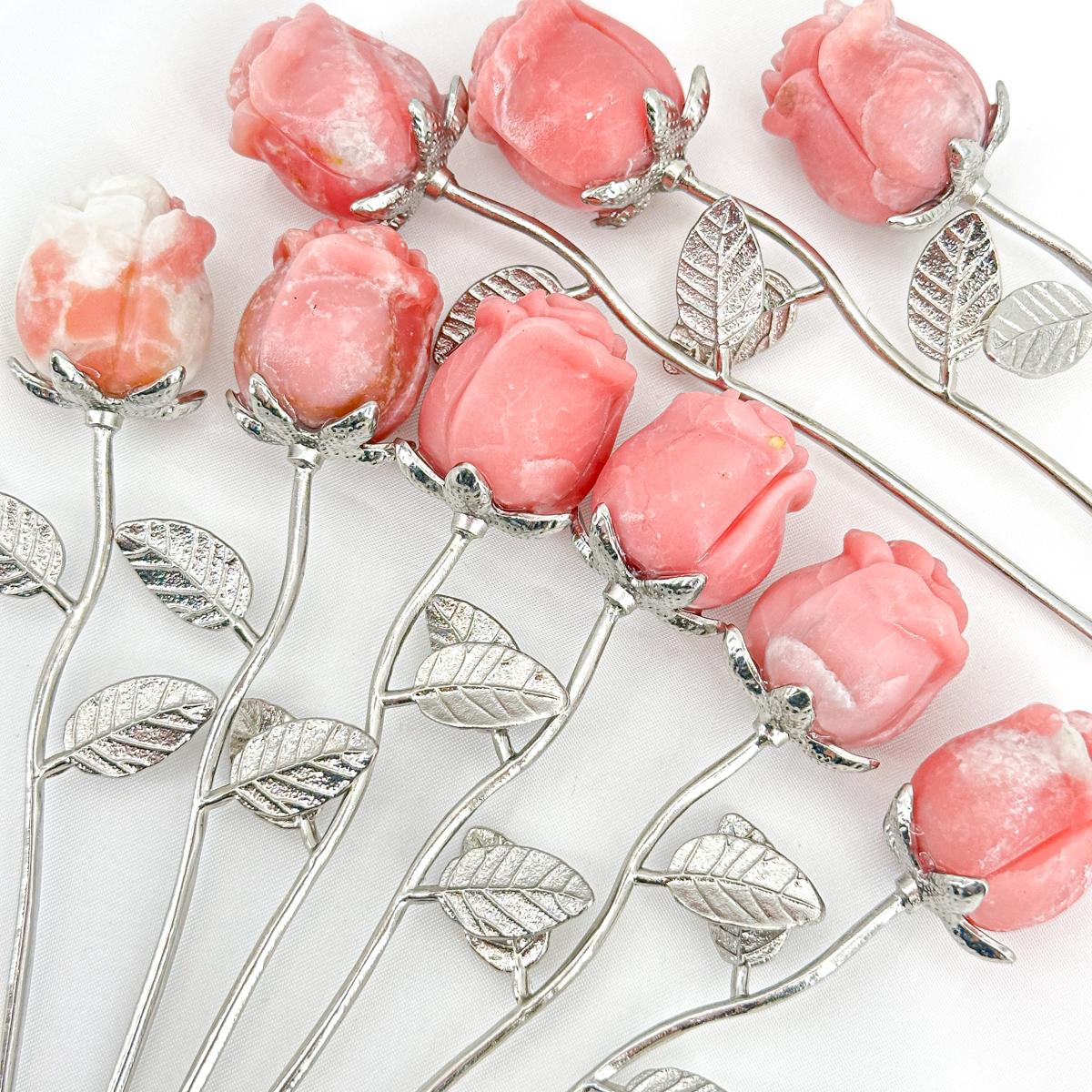 1 Count Pink Opal Crystal Rose Carving Elegant Decorative Piece