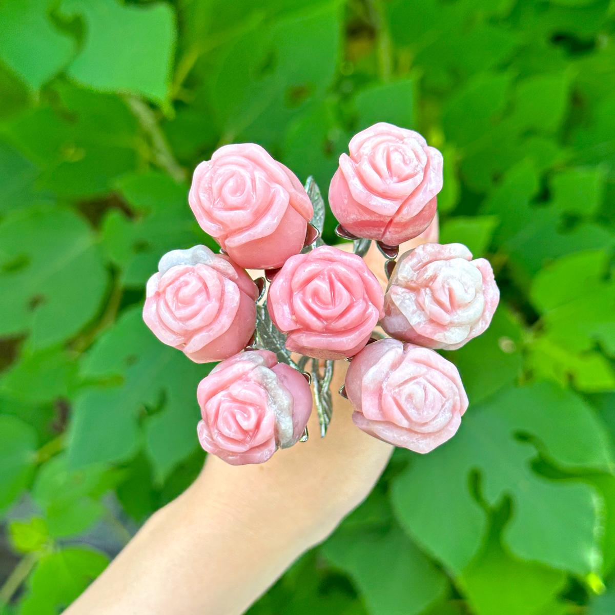 1 Count Pink Opal Crystal Rose Carving Elegant Decorative Piece