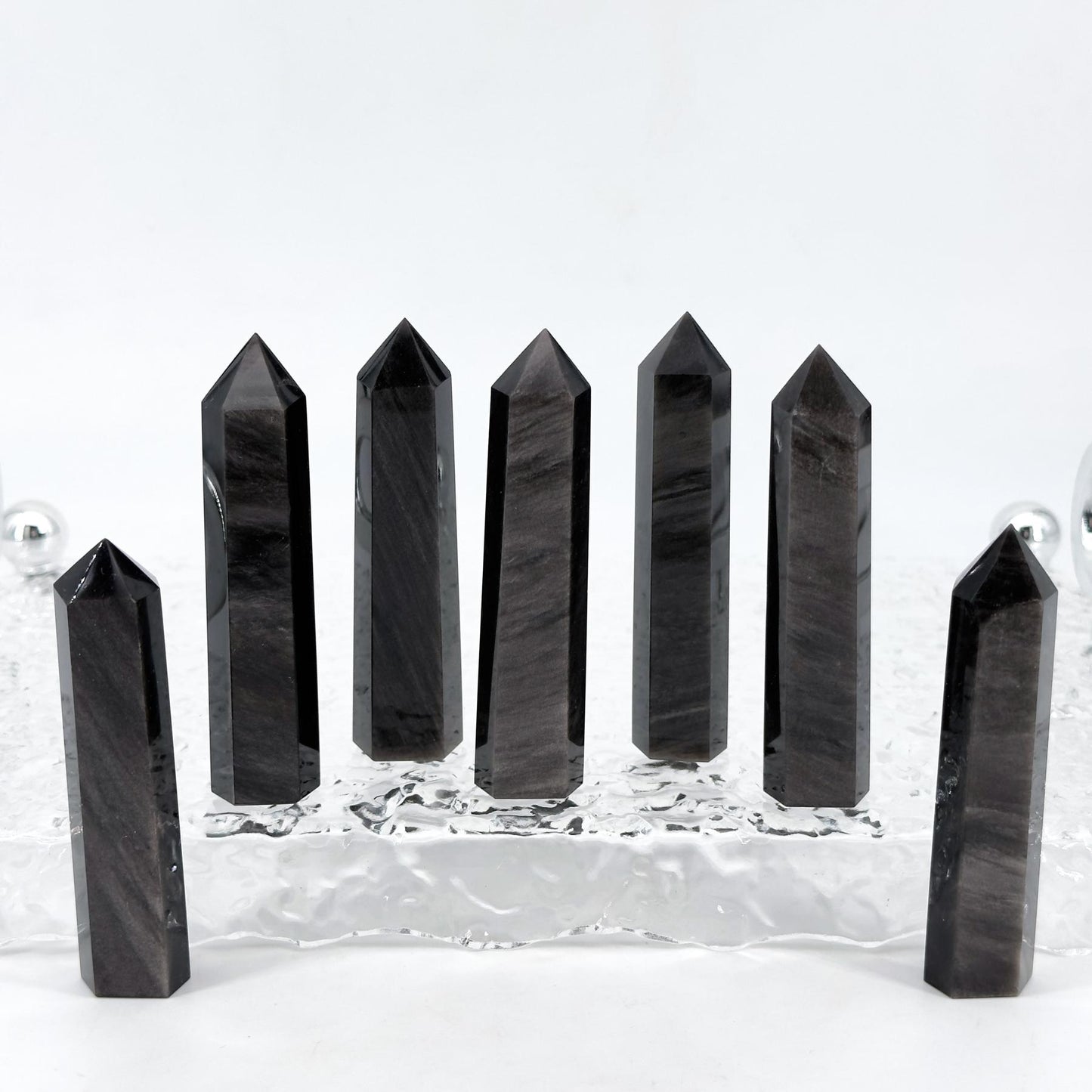 Silvery Obsidian Tower  Home Decoration，Polished Tower Shape Natural Crystal, Special Perfect Gift & Collection