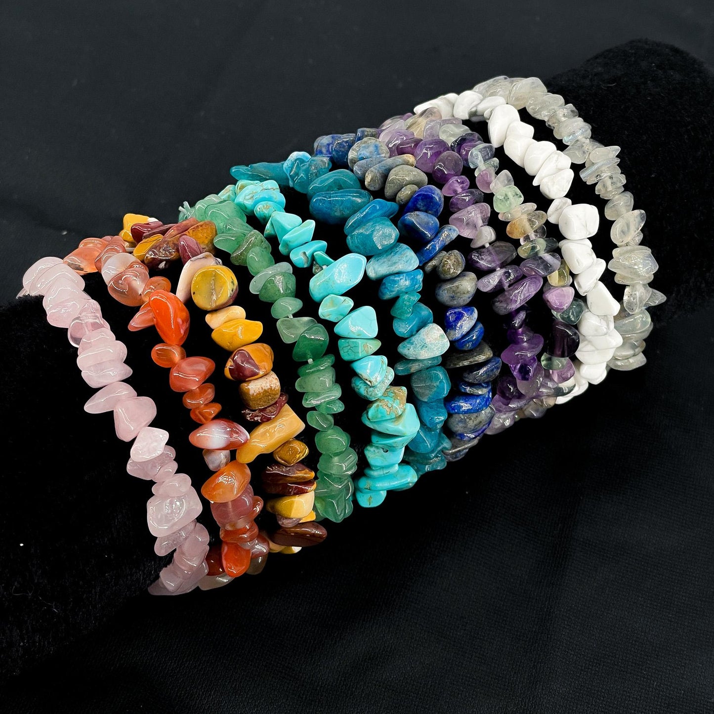 Natural Stone Bracelet, Mixed Chips Charm Jewelry, Black Garnet Colors Adjustable Wristbands