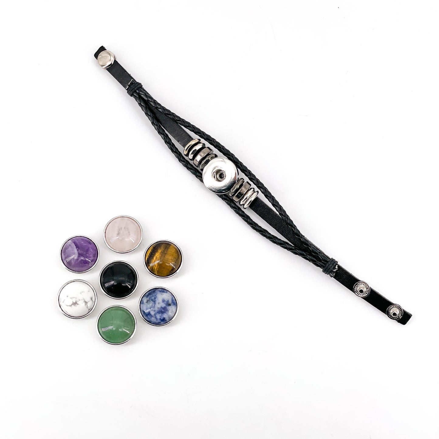 Chakra woven bracelet，Crystal button bracelet，interchangeable crystal bracelet