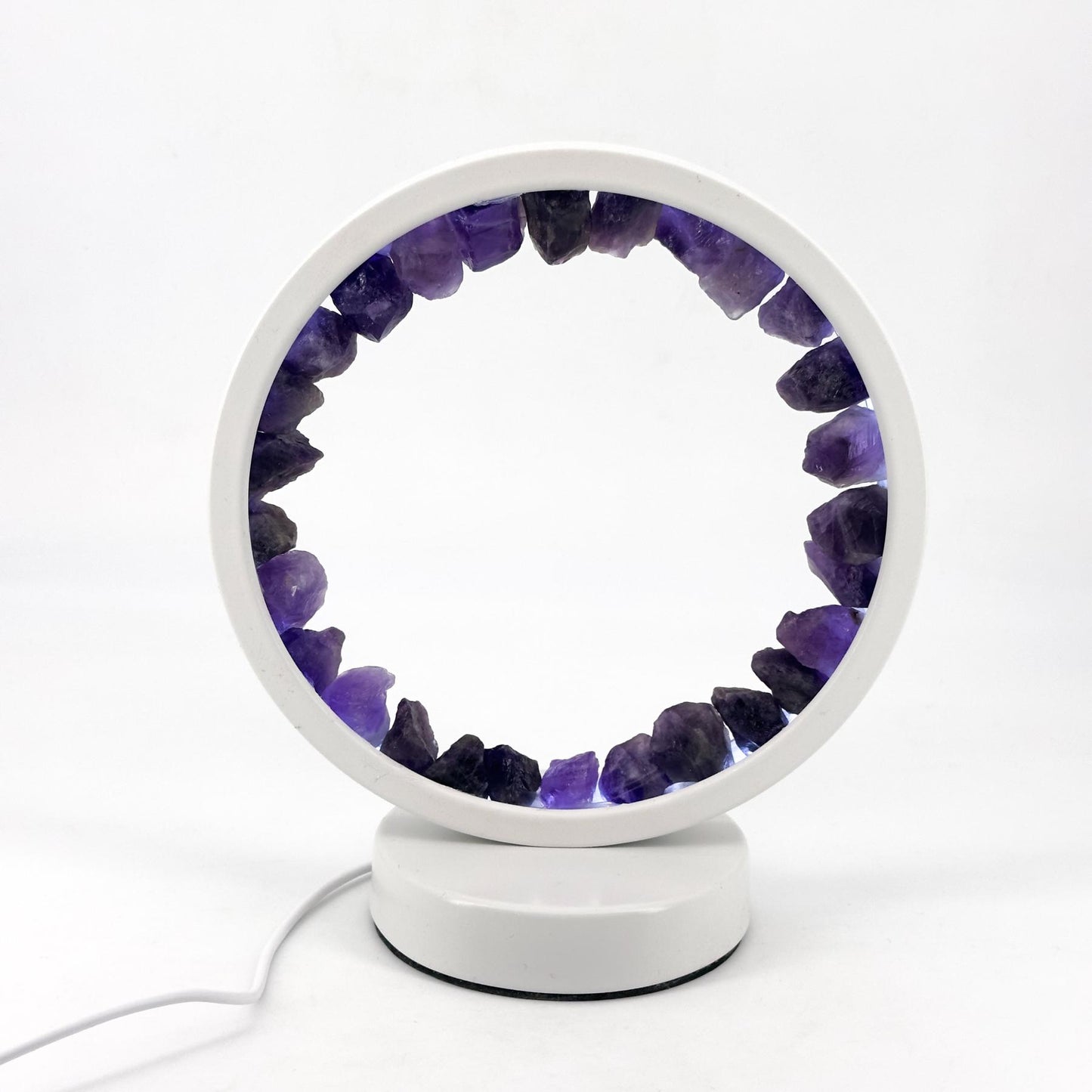 Natural Crystal Round Night Light Energy Crystal Clusters Stone Lamp For Spiritual Balance, Serene Glow For Relaxation And Sleep, USB Bedside Lamp