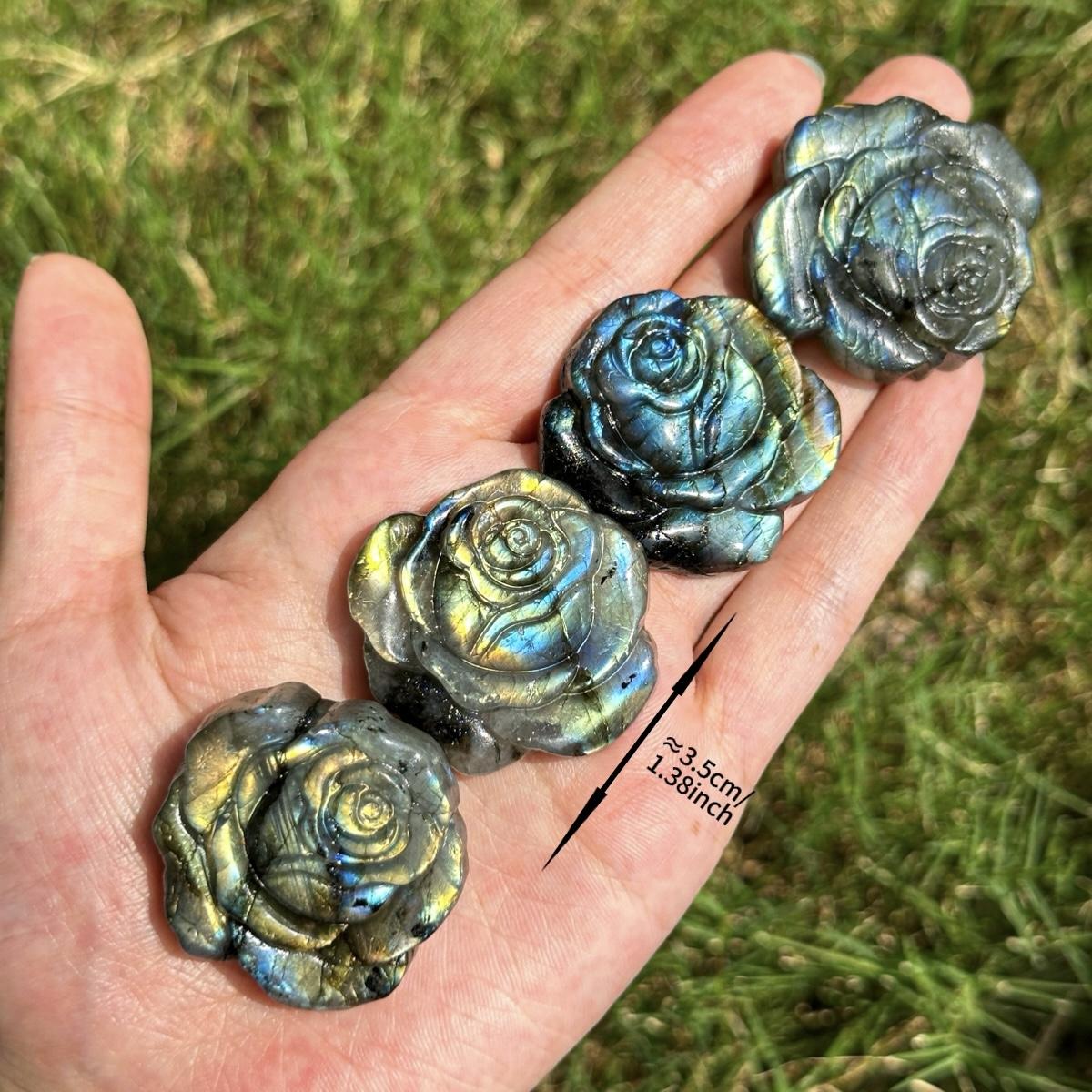 Hand-Carved Labradorite Rose Figurines - Iridescent Crystal Roses for TikTok Decor, Healing, and Gifts