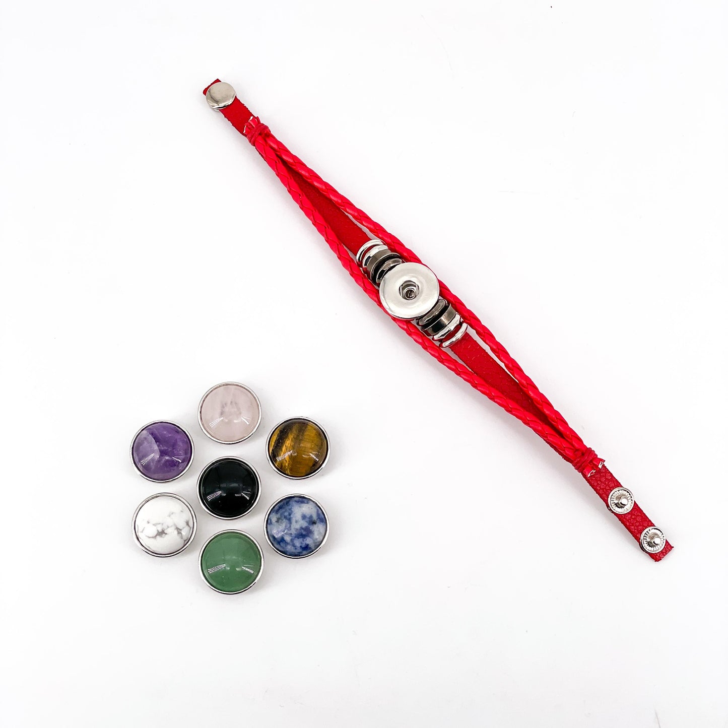 Chakra woven bracelet，Crystal button bracelet，interchangeable crystal bracelet