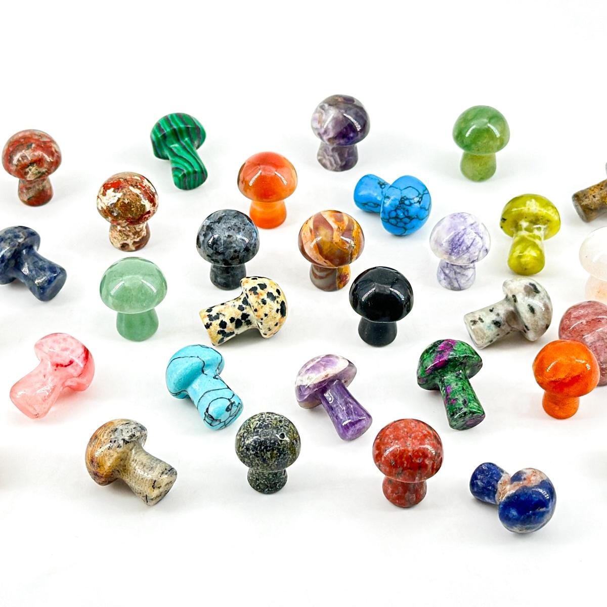 Mixed Gemstone Mushroom Figurines - Hand-Carved Crystal Mushrooms for TikTok Decor, Chakra Balancing, and Gifts