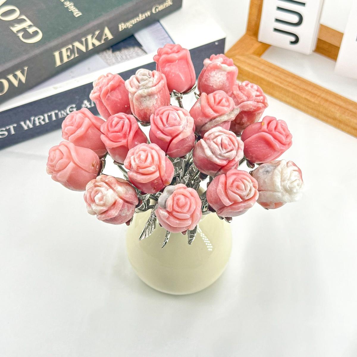1 Count Pink Opal Crystal Rose Carving Elegant Decorative Piece