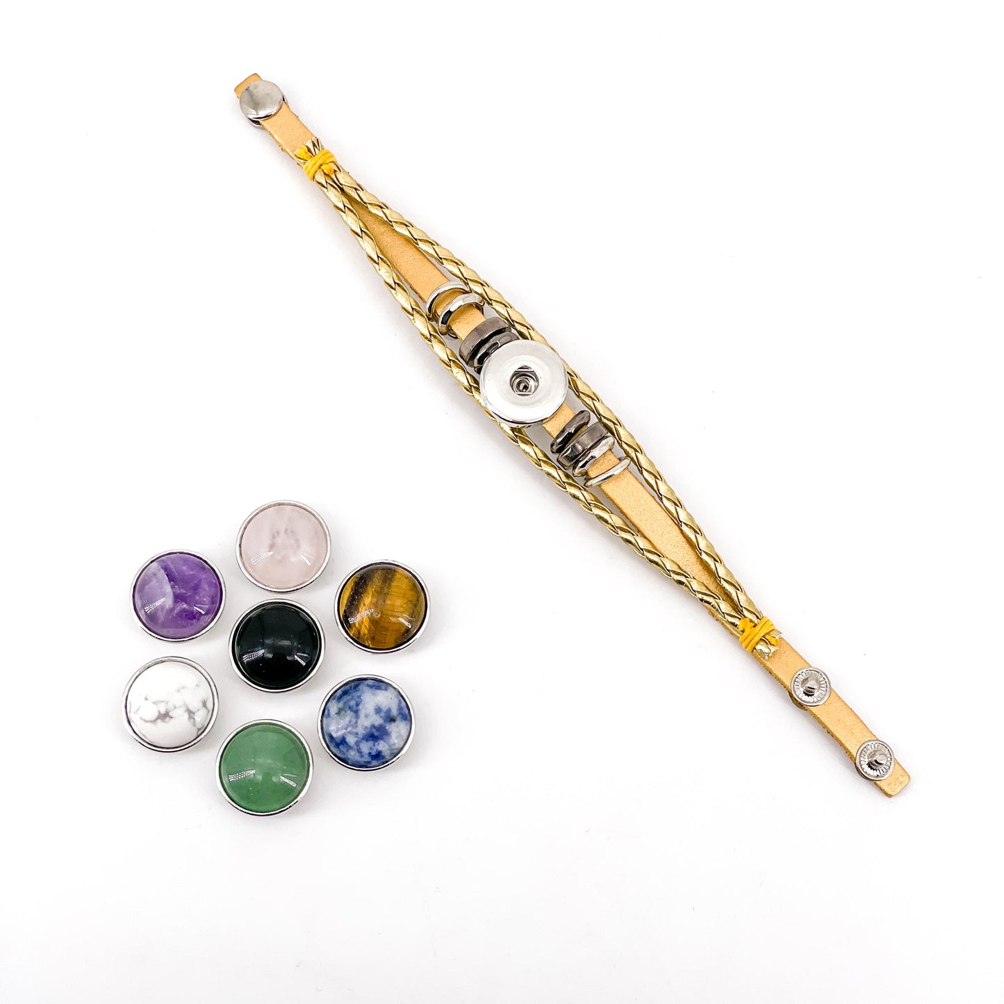 Chakra woven bracelet，Crystal button bracelet，interchangeable crystal bracelet