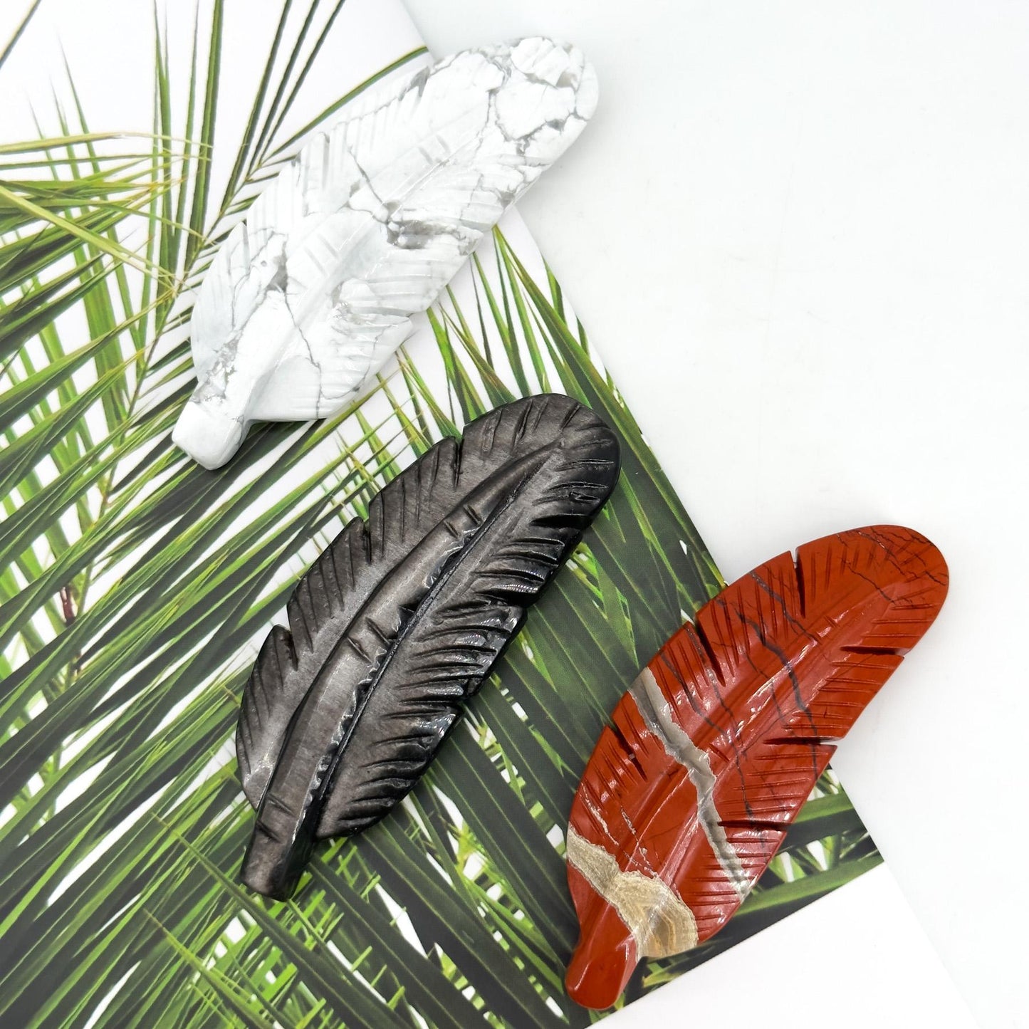 Natural Crystal Feather Carving, home decoration, mini carving ornament, creative gift