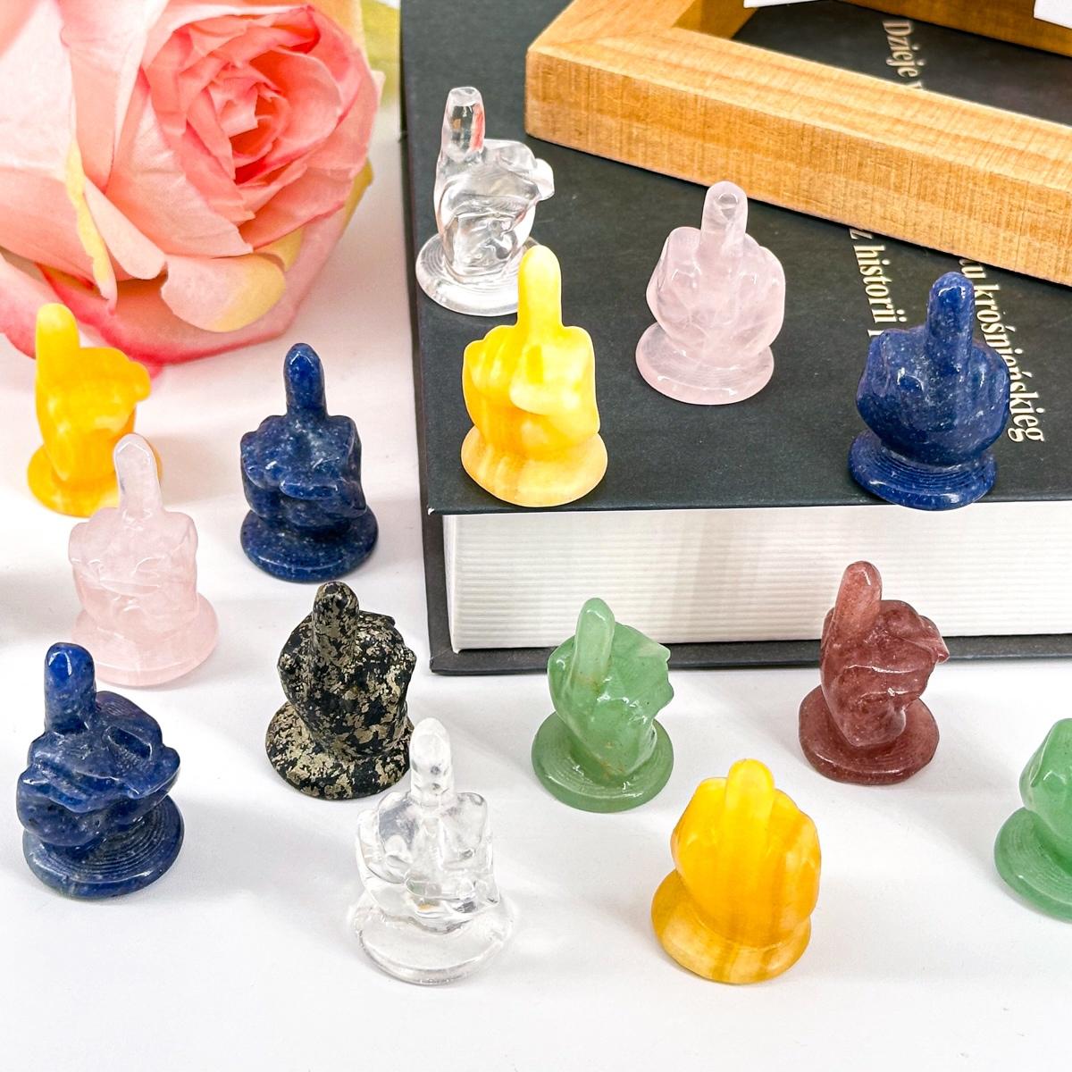 1 Count Mini Middle Finger Crystal Carving, gesture decoration, home decoration, holiday gift