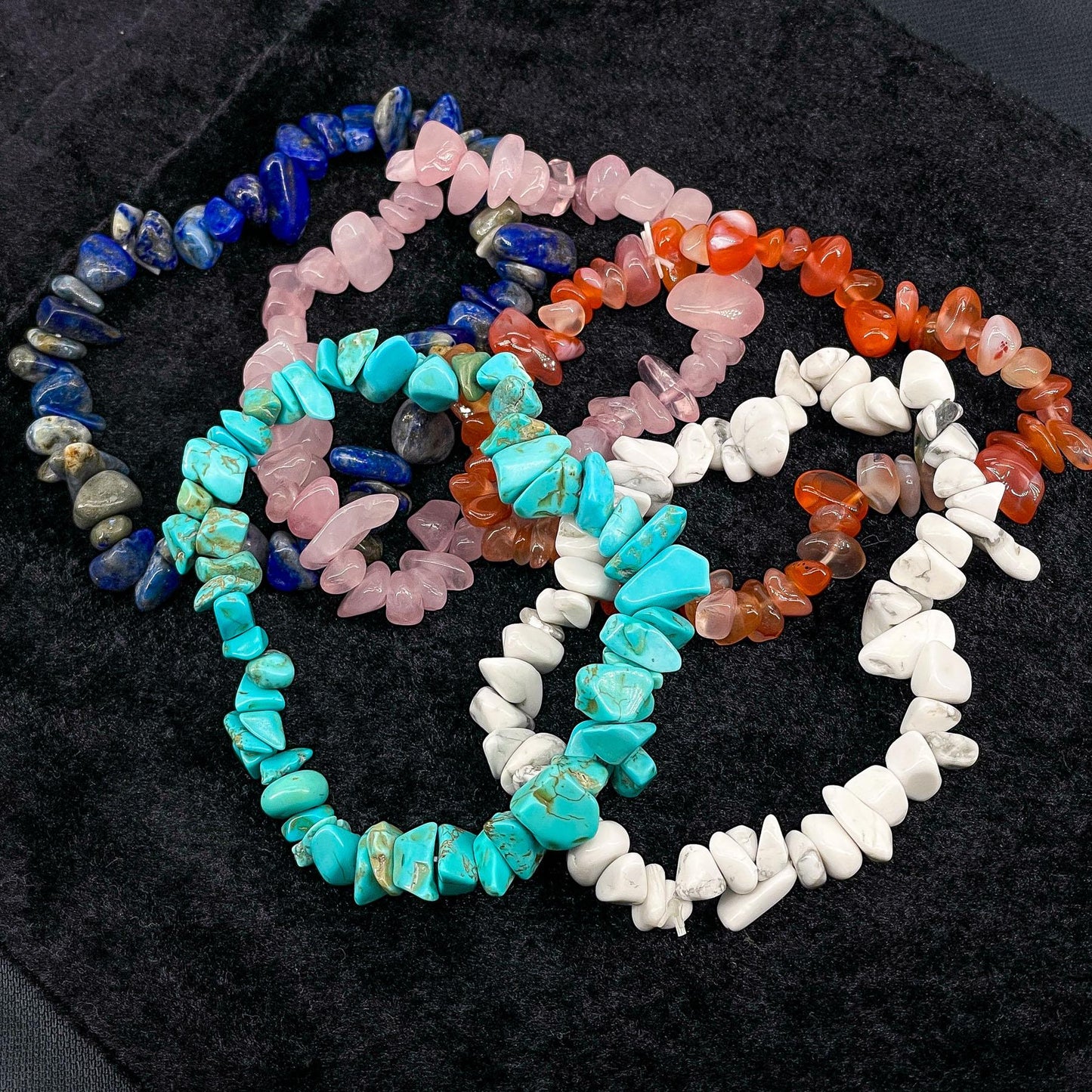 Natural Stone Bracelet, Mixed Chips Charm Jewelry, Black Garnet Colors Adjustable Wristbands