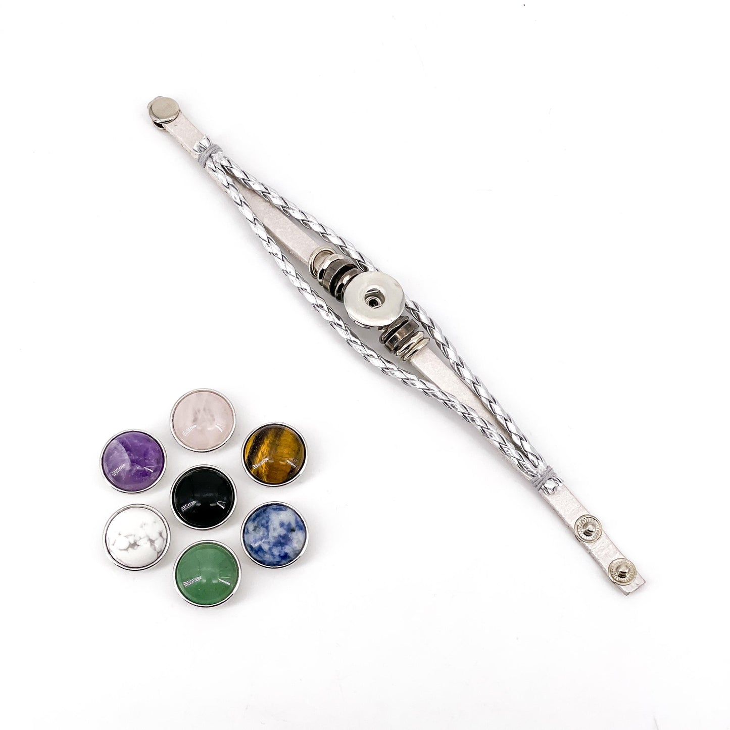 Chakra woven bracelet，Crystal button bracelet，interchangeable crystal bracelet