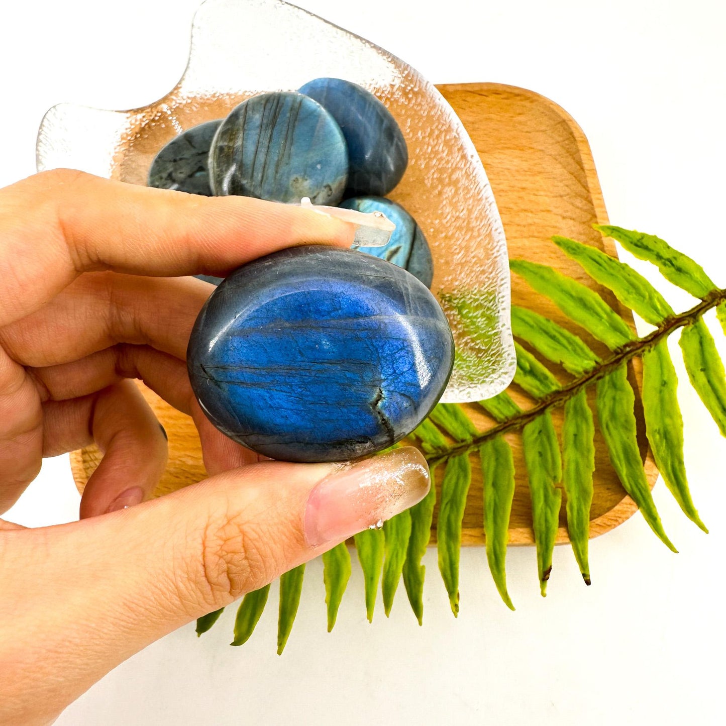 1 count Natural Labradorite Crystal palm Stone, Irregular Polished Crystal Gemstone, Balance Chakra Reiki Energy, Home & Office Decoration