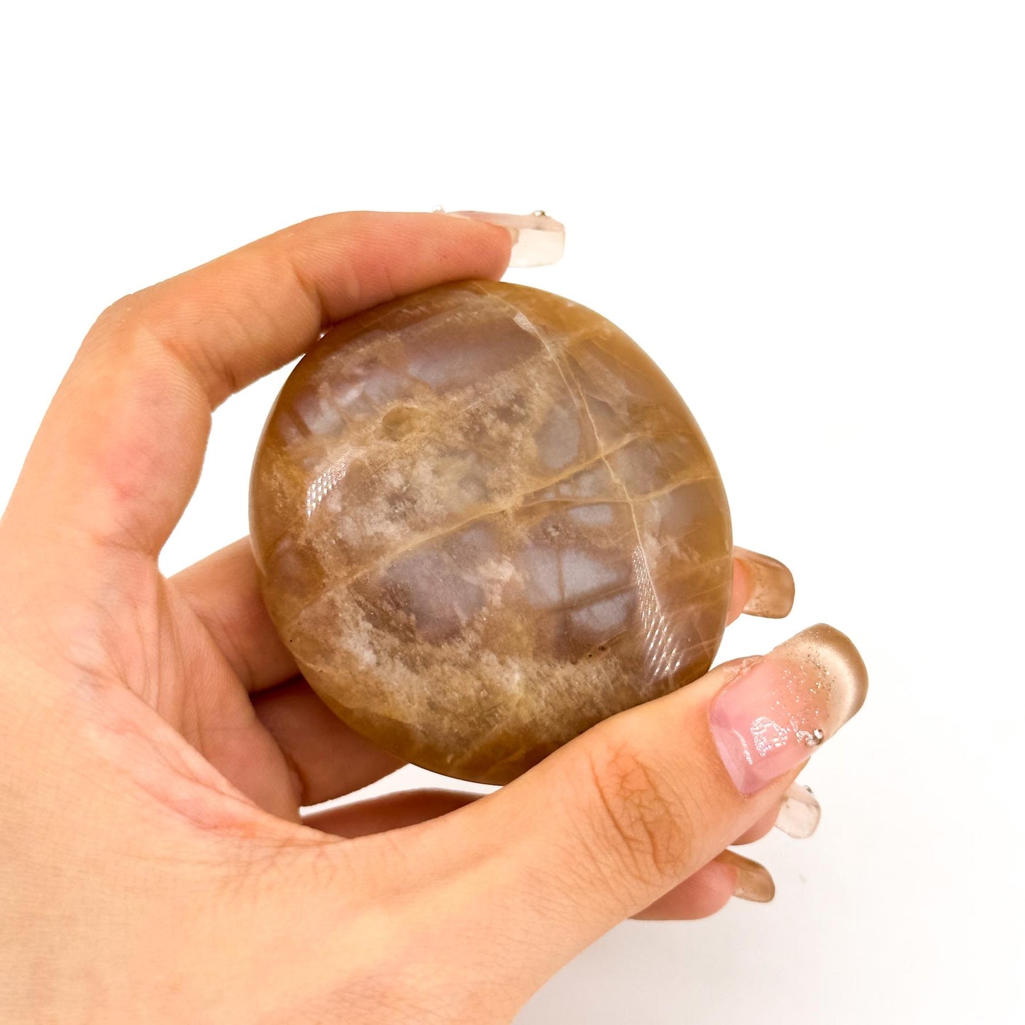 1 count Peach Moonstone Palm Pocket Stone, Special Gift For Women Lover, Home Decoration Chakra Balancing Reiki Crystal Jewelry Ornament